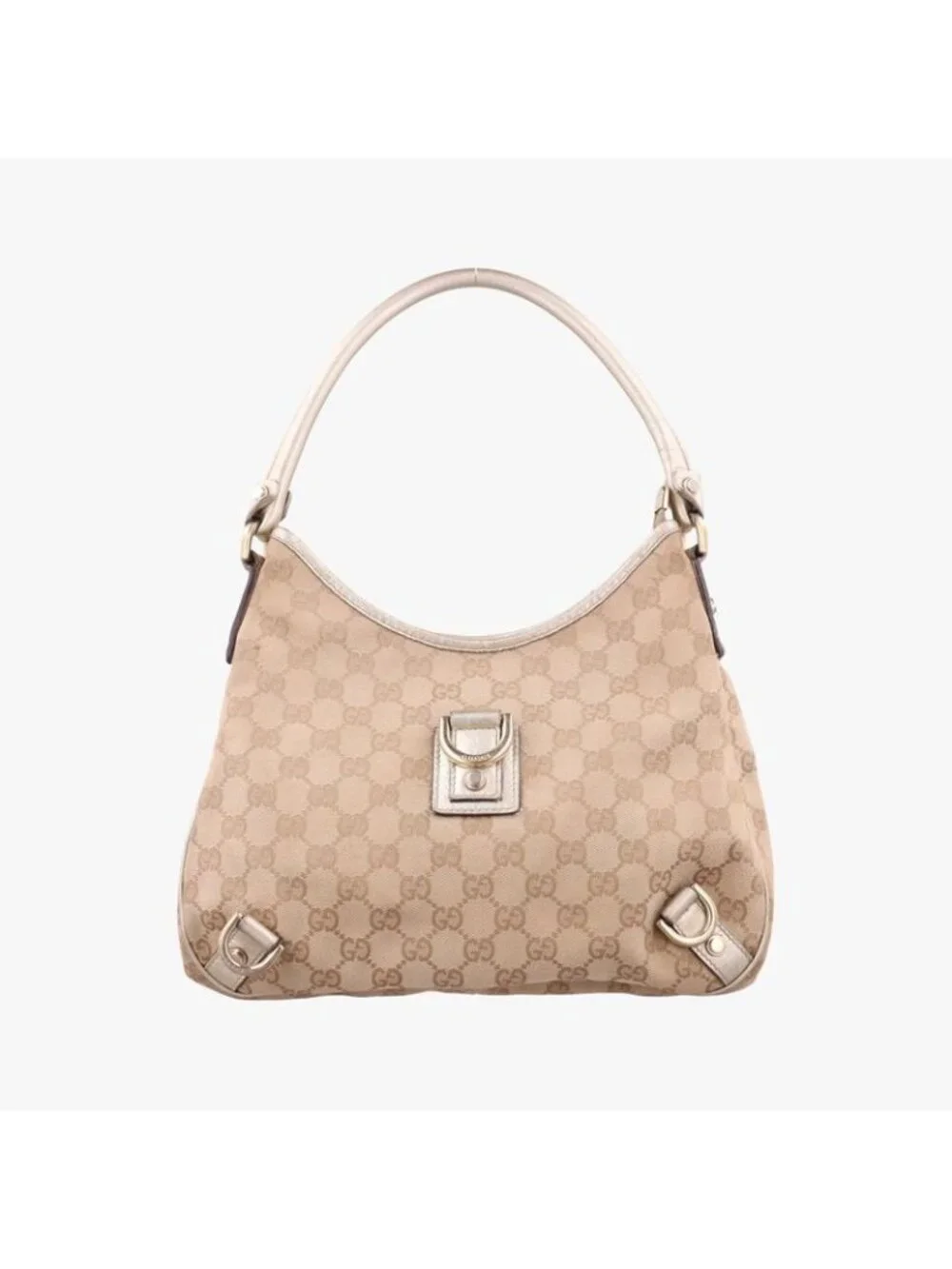 Gucci GG Pattern Beige Gold Canvas Leather Messenger Bag - Picture 1 of 16